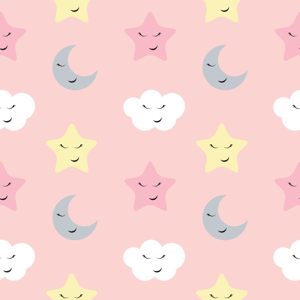 Cute Star, Cloud and Moon Seamless Pattern Background Vector Illustration