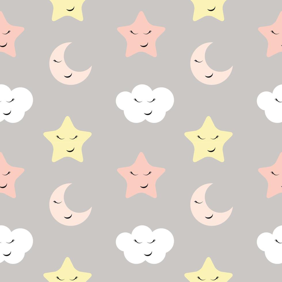Cute Star, Cloud and Moon Seamless Pattern Background Vector Illustration