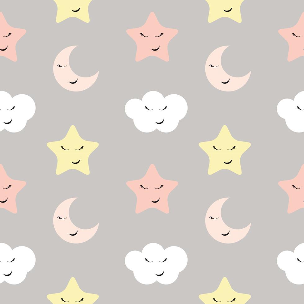 Cute Star, Cloud and Moon Seamless Pattern Background Vector Illustration