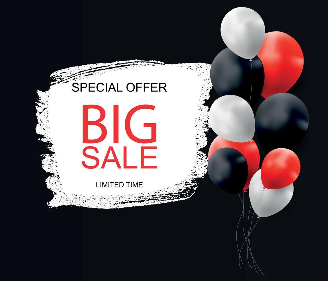 Sale banner with floating balloons. Vector illustration