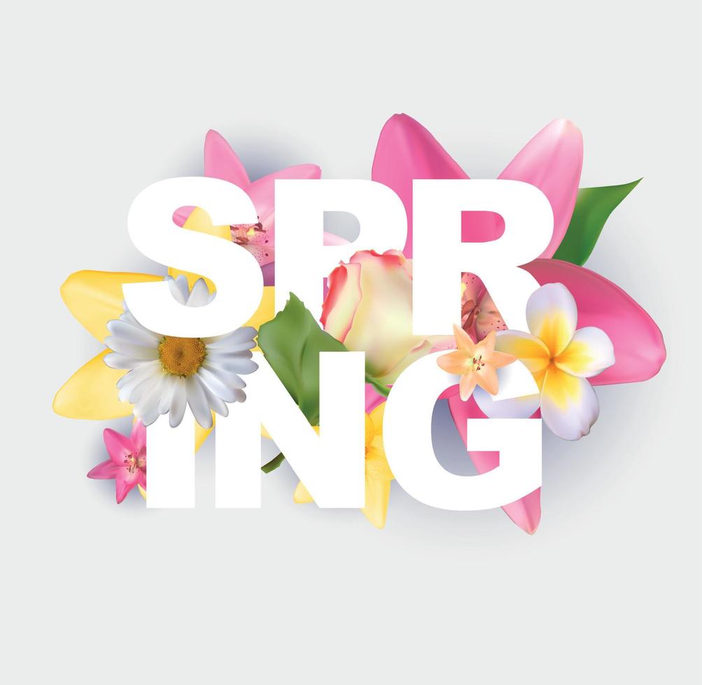 Hello Spring Banner Greetings Design  Background with Colorful Flower Elements. Vector illustration