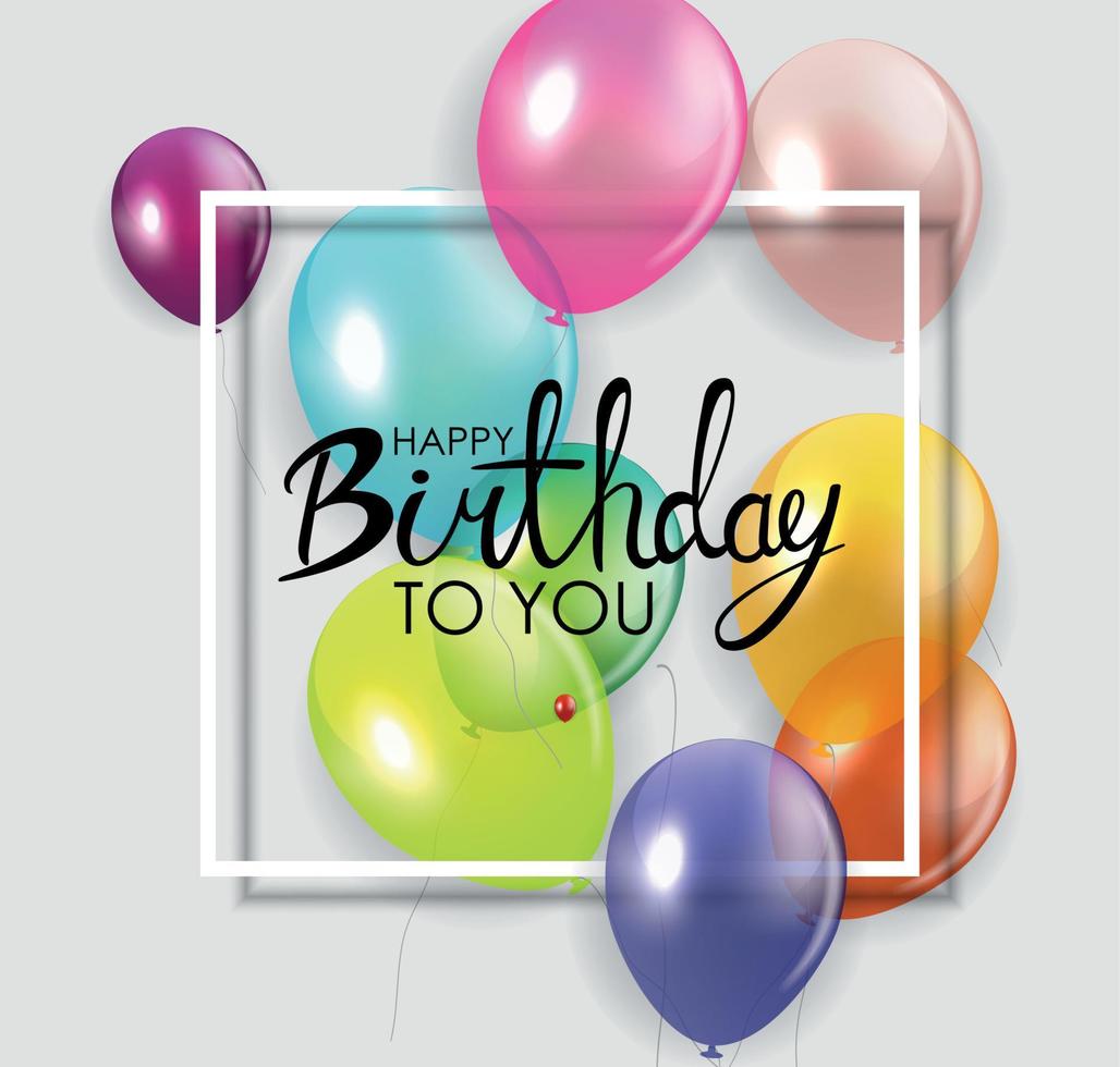 Glossy Happy Birthday Concept with Balloons isolated on transparent background. Vector Illustration