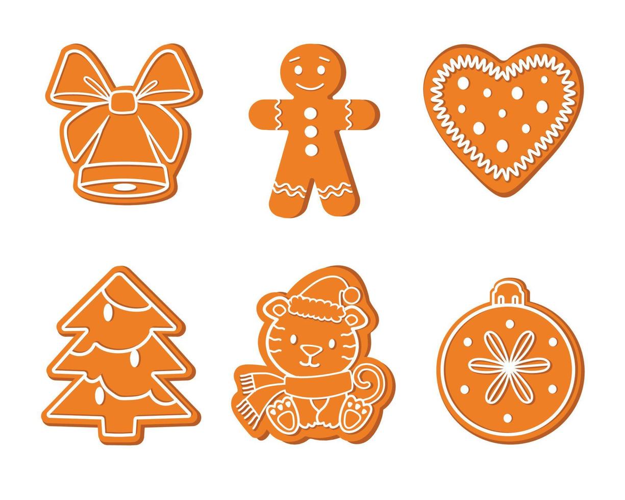 Gingerbread set, symbols of Christmas and New Year. Vector