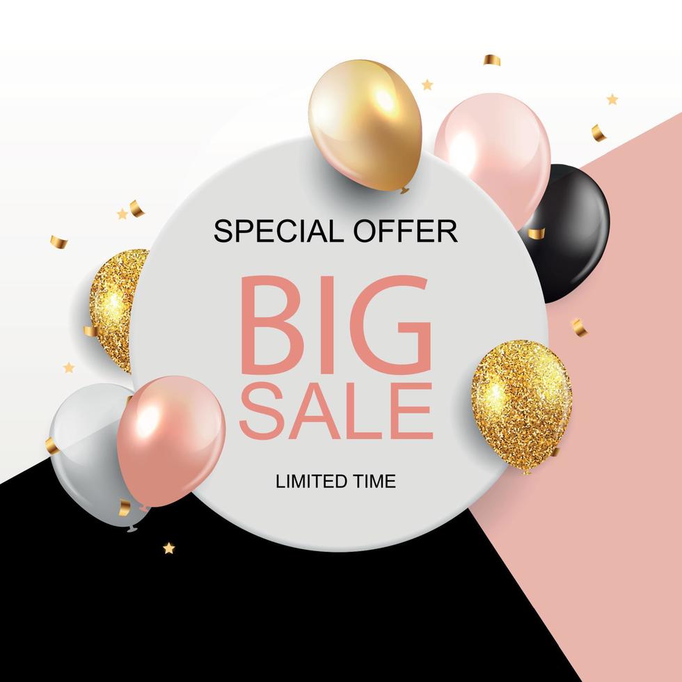 Sale banner with floating balloons. Vector illustration
