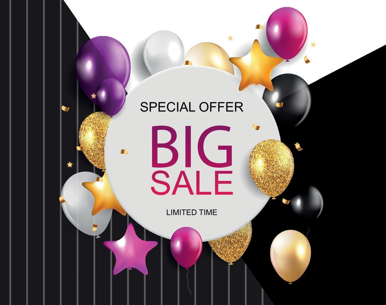 Sale banner with floating balloons. Vector illustration