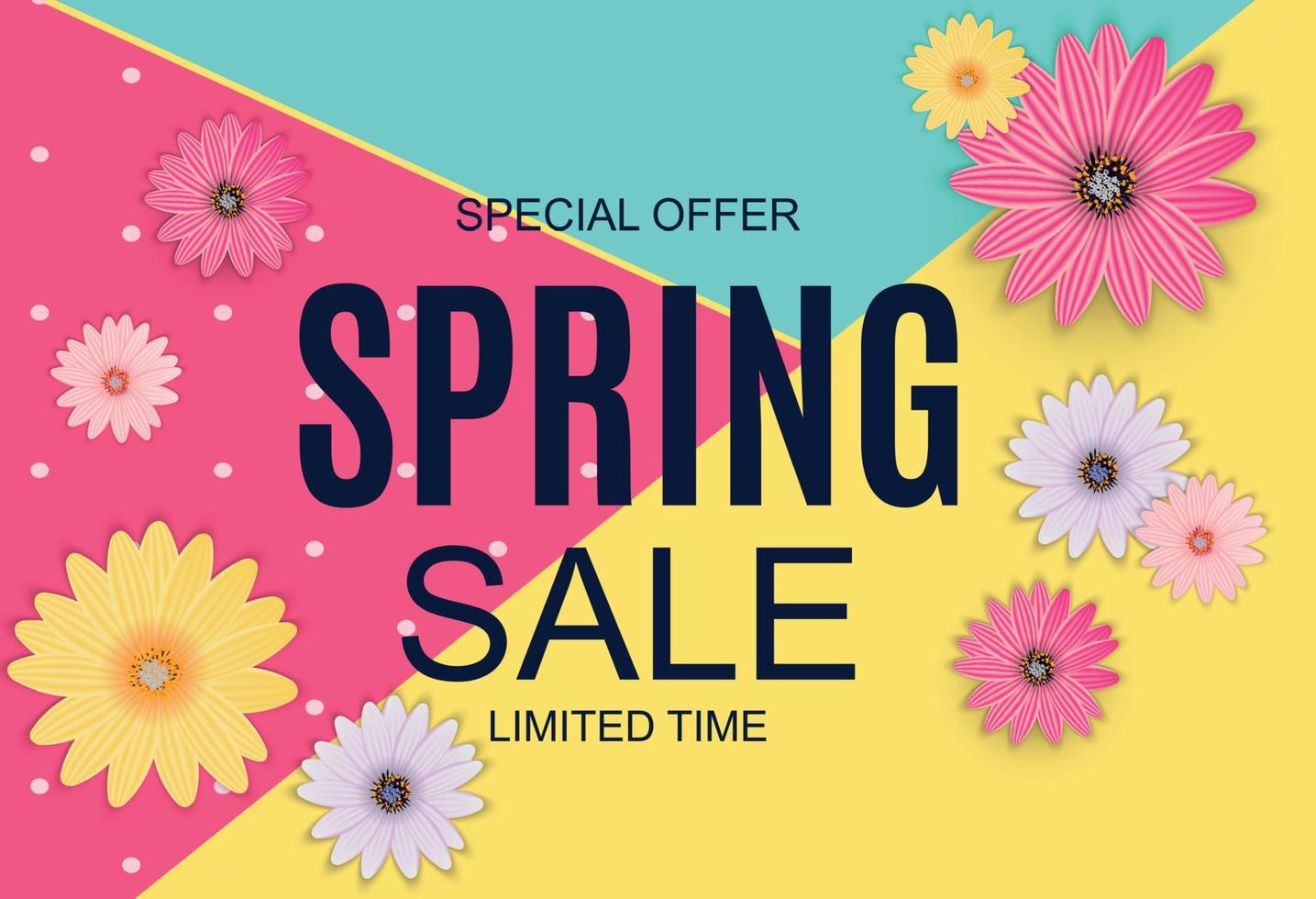 Spring Sale Cute Background with Colorful Flower Elements. Vector Illustration