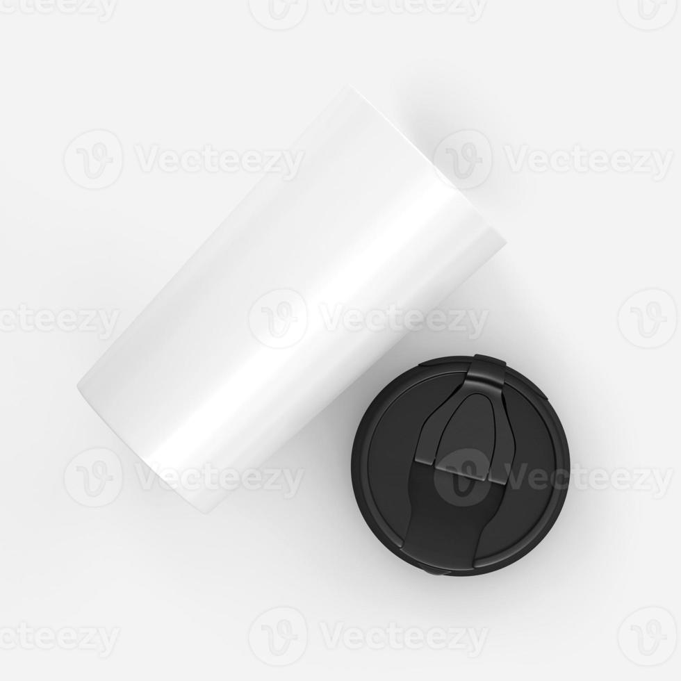 Paper coffee cup with black lid isolated on white background with 3d rendering, mock up for your project photo