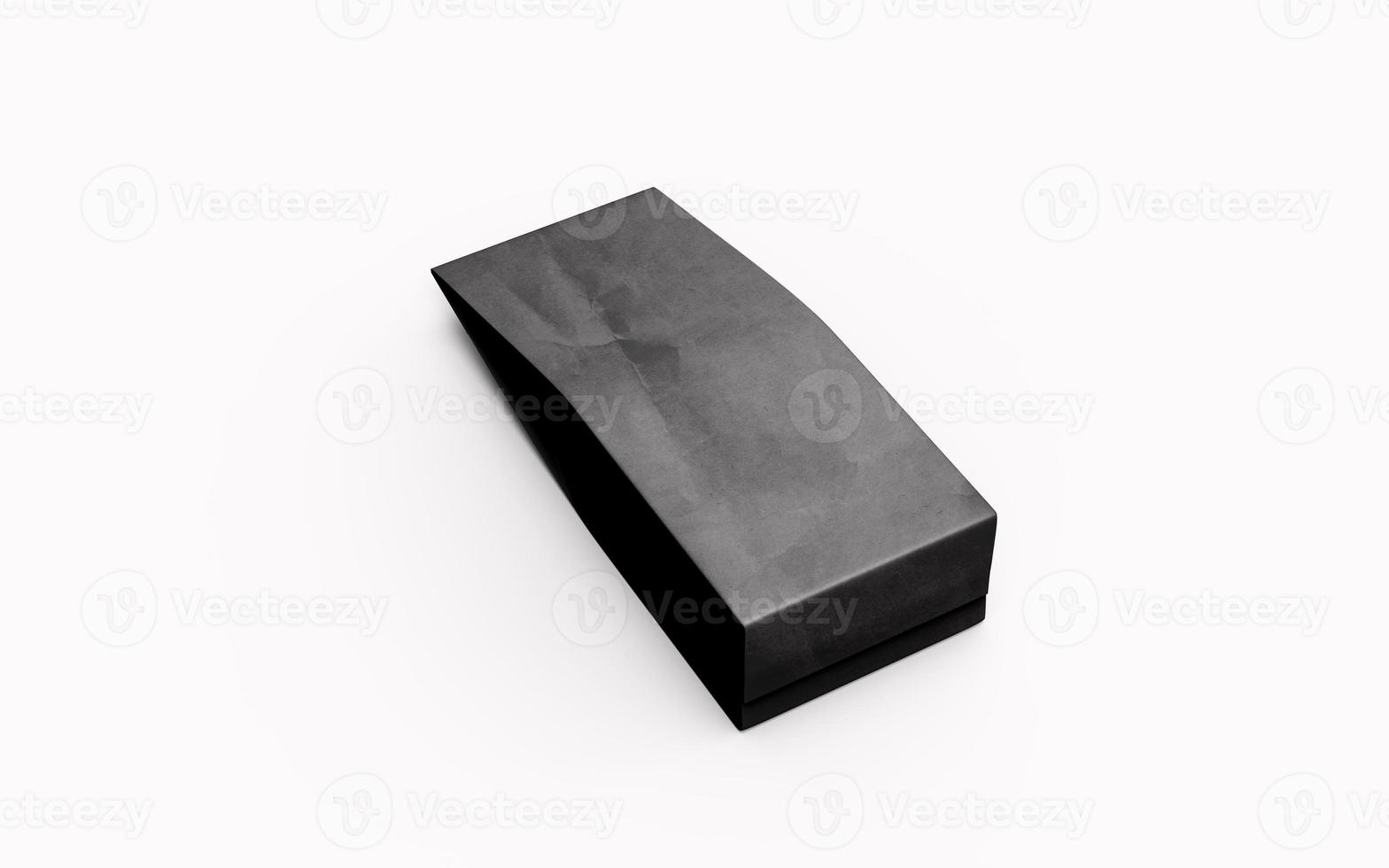 Tea or coffee black paper packaging bag isolated on white background. 3d rendering. photo