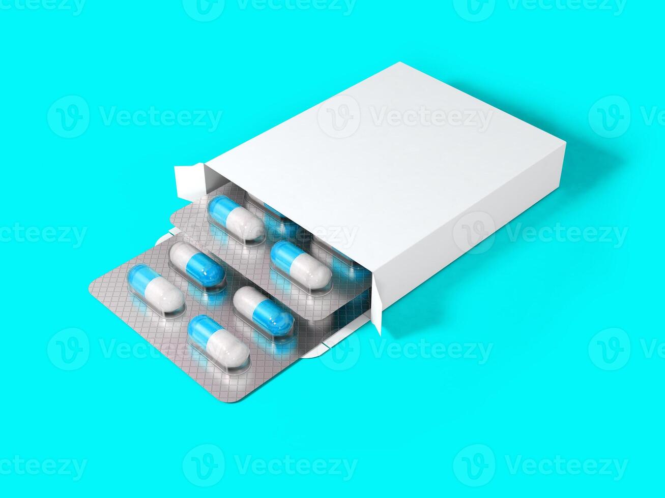 3 rendering Blank White Package Box for Blister of Pills Isolated