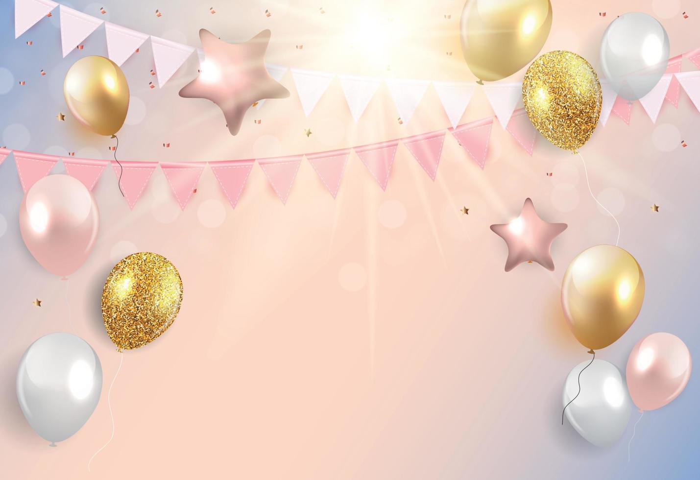 Glossy Happy Birthday Balloons Background Vector Illustration