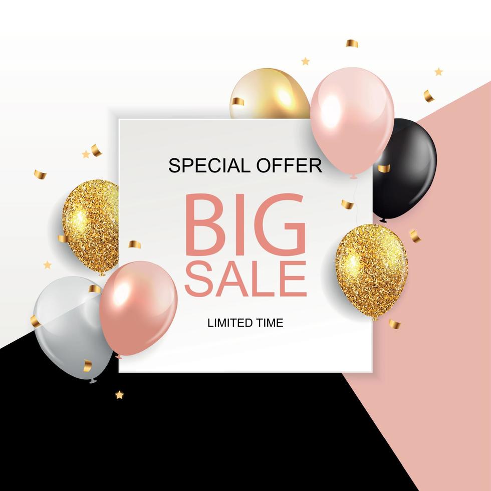 Sale banner with floating balloons. Vector illustration