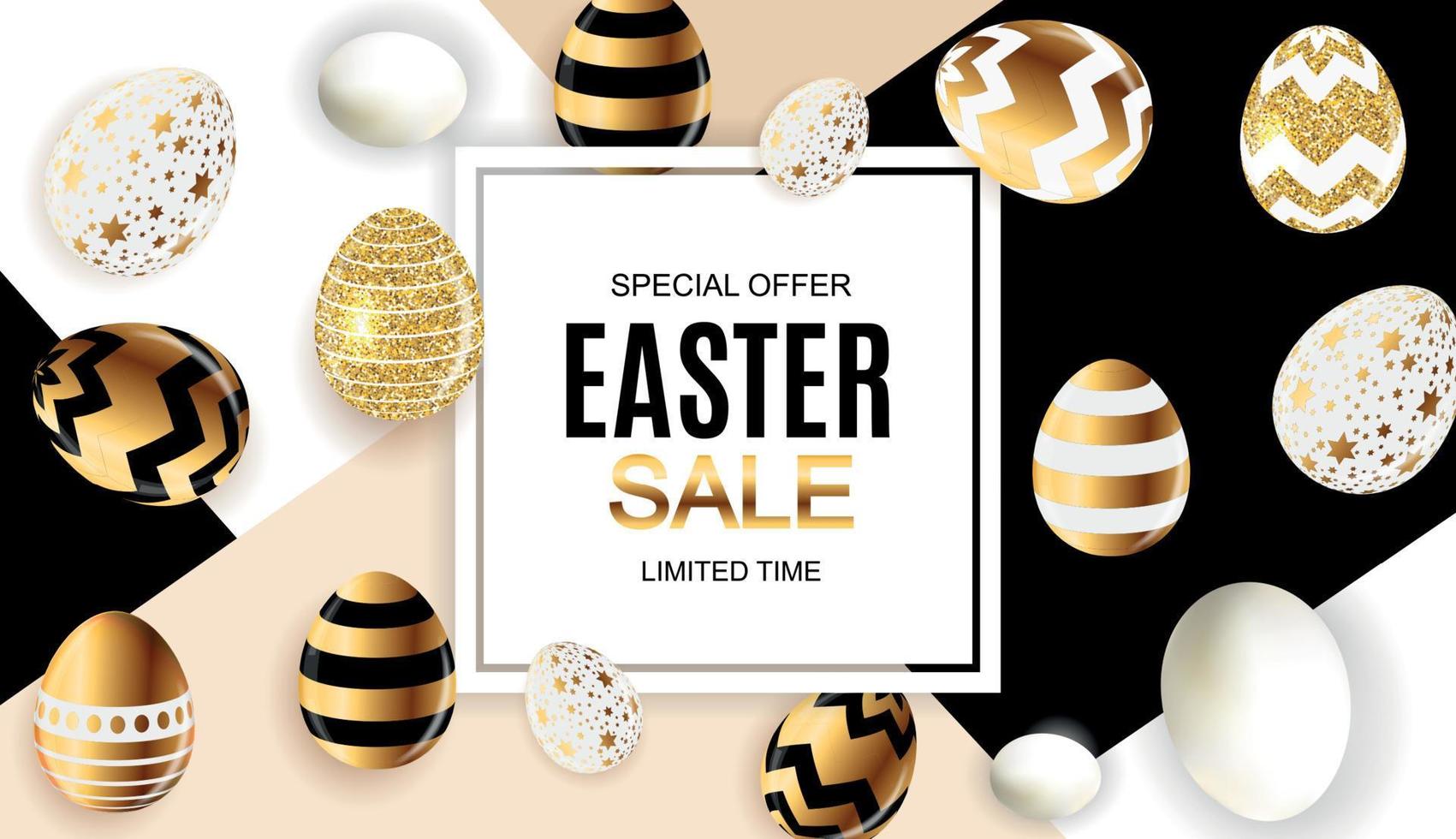 Happy Easter Cute Sale Poster  Background with Eggs. Vector Illustration