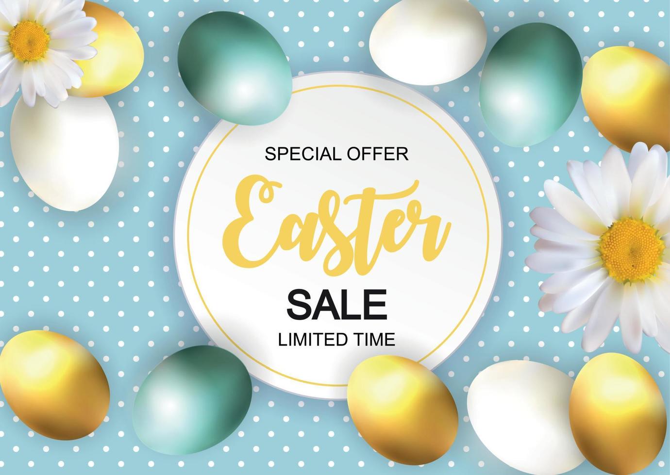 Happy Easter Cute Sale Poster  Background with Eggs. Vector Illustration