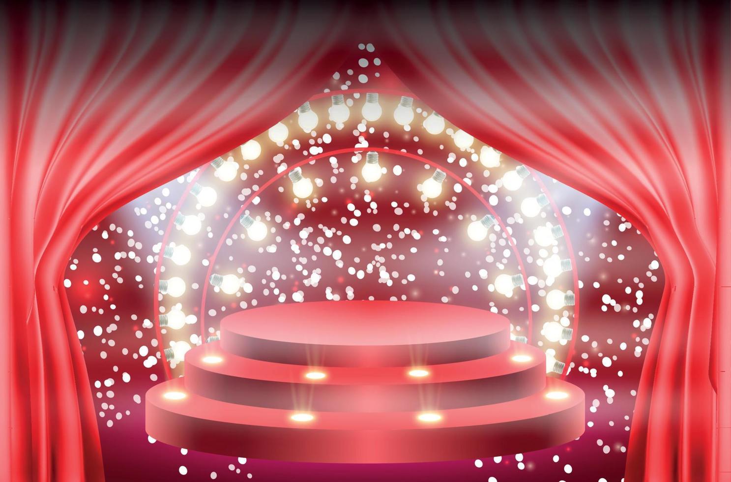 Colorful illuminated podium for awards and performances illuminated by bright spotlights. Vector illustration