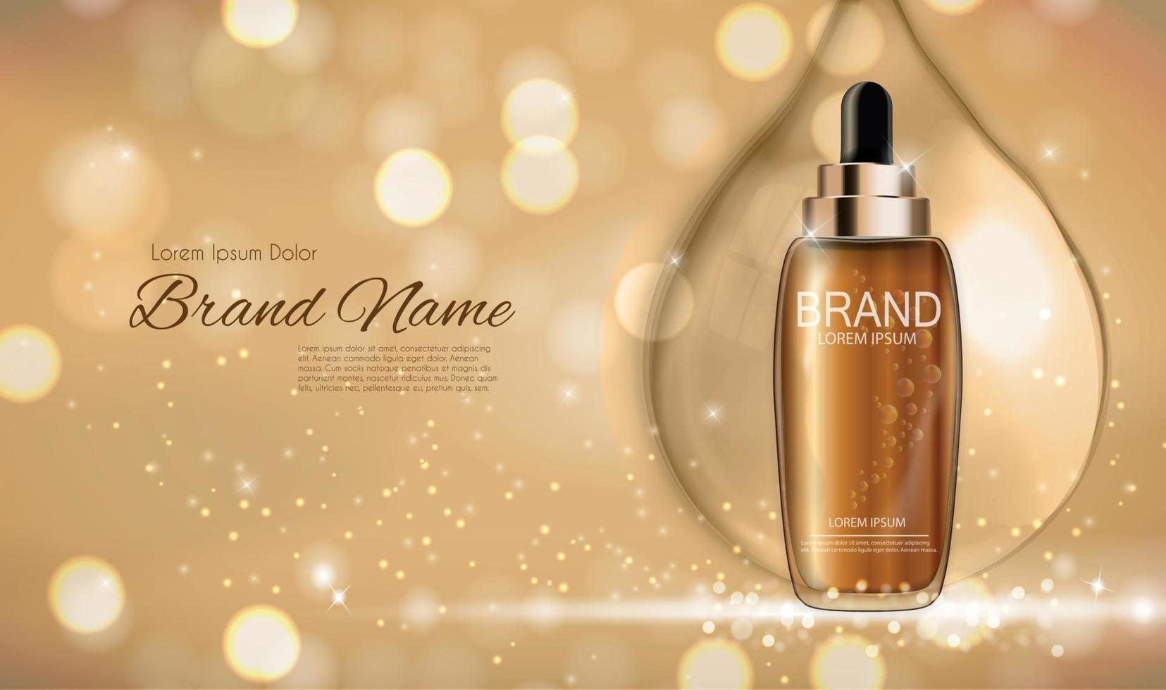 Revitalizing Serum for Hair Bottle Template for Ads or Magazine Background. 3D Realistic Vector Iillustration