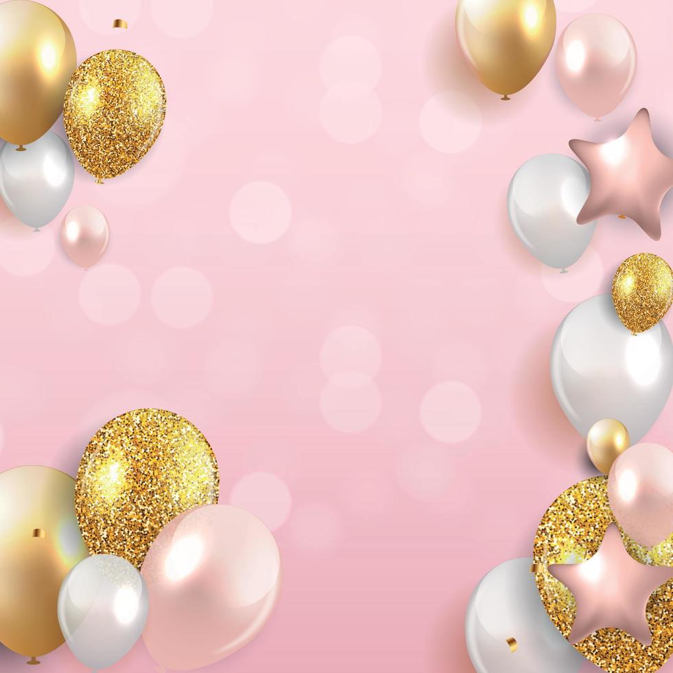 Glossy Happy Birthday Balloons Background Vector Illustration