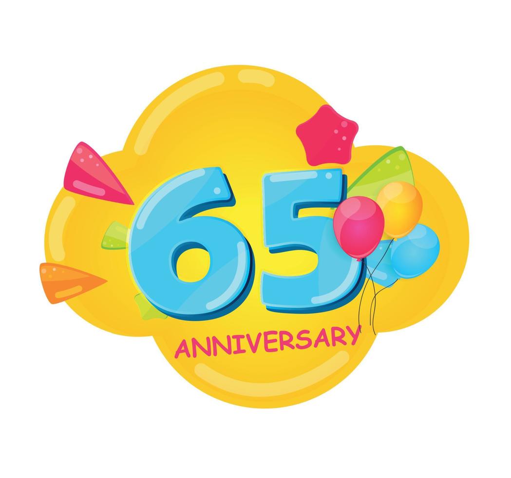 Cute Cartoon Template Logo 65 Years Anniversary Vector Illustration