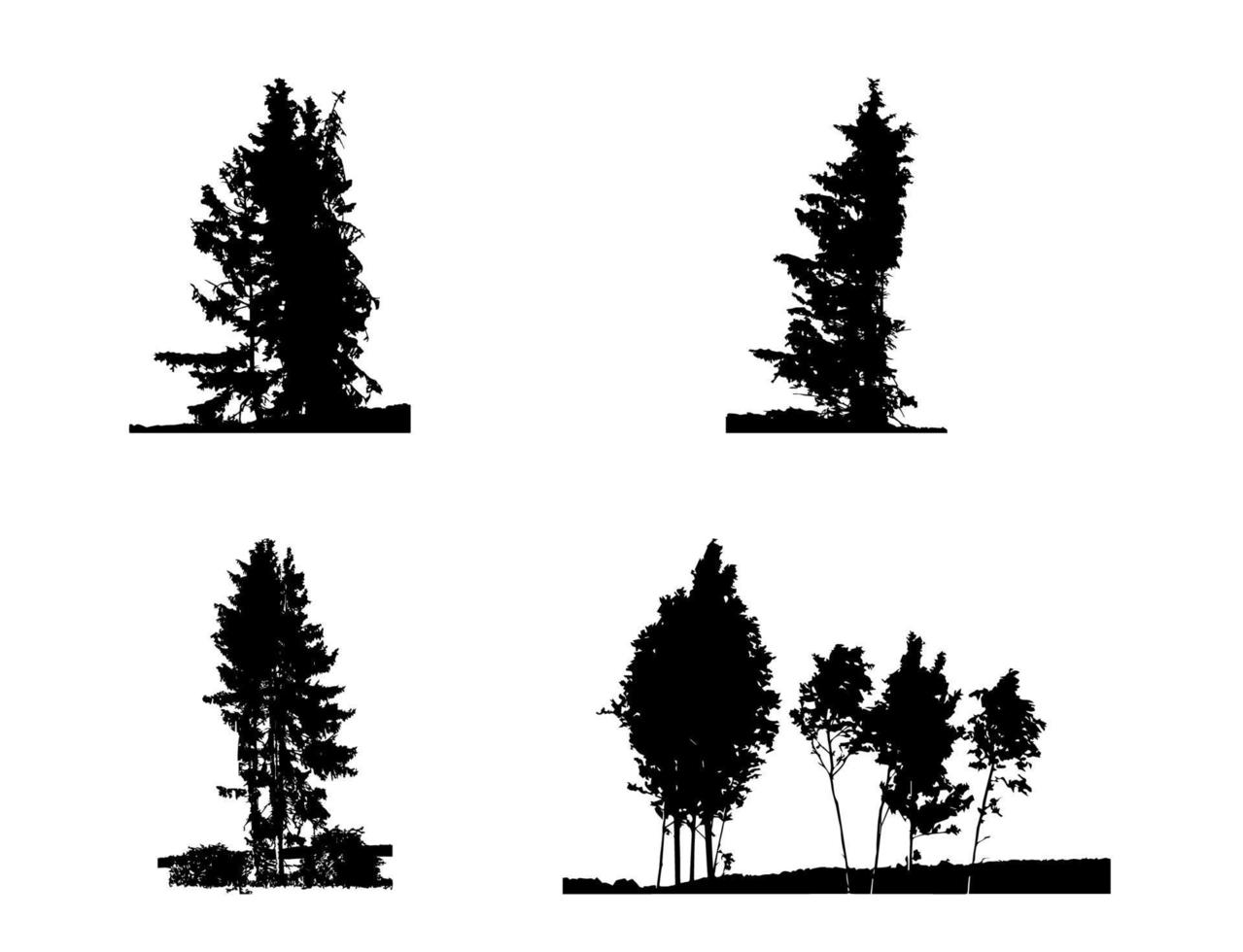 conjunto de silueta de árbol aislado sobre fondo blanco. vecrtor ilustracion vector