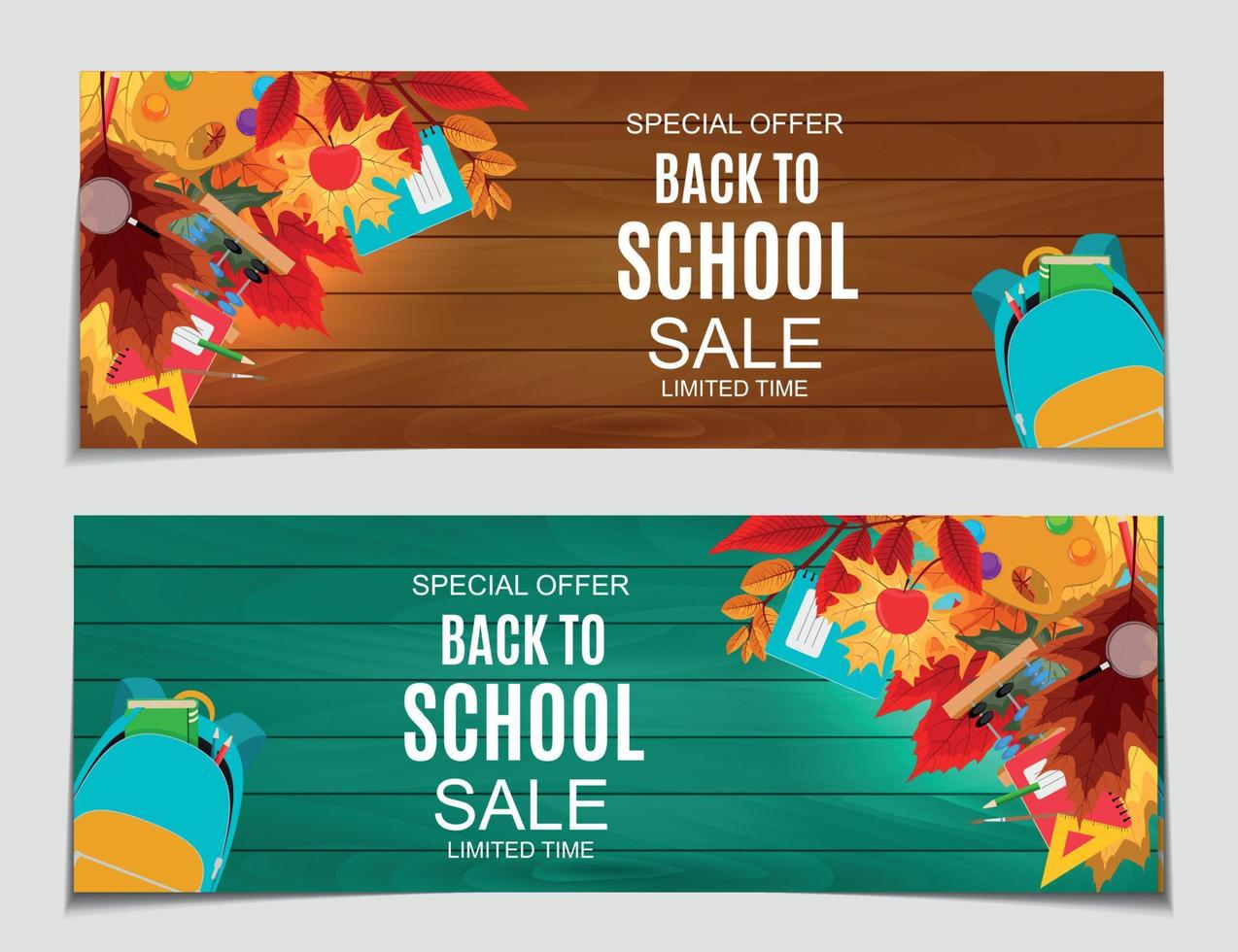 Abstract Vector Illustration Back to School Sale Background with Falling Autumn Leaves