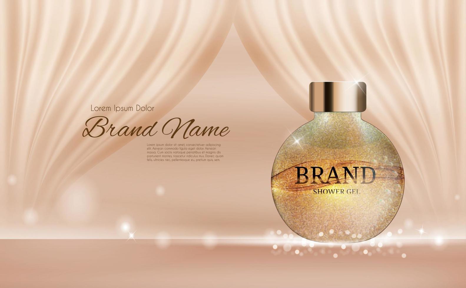 Shower Gel Bottle Template for Ads or Magazine Background. 3D Realistic Vector Iillustration