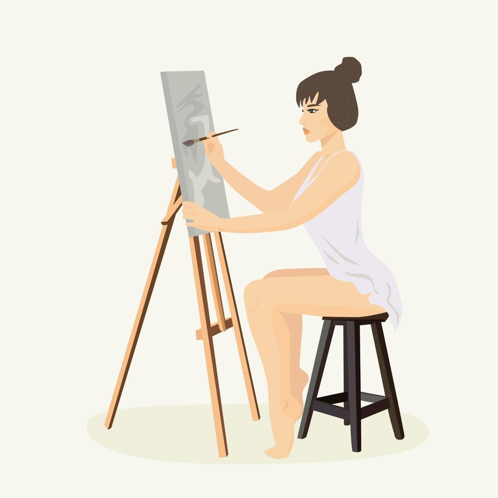 Female Artist with an Easel. vector