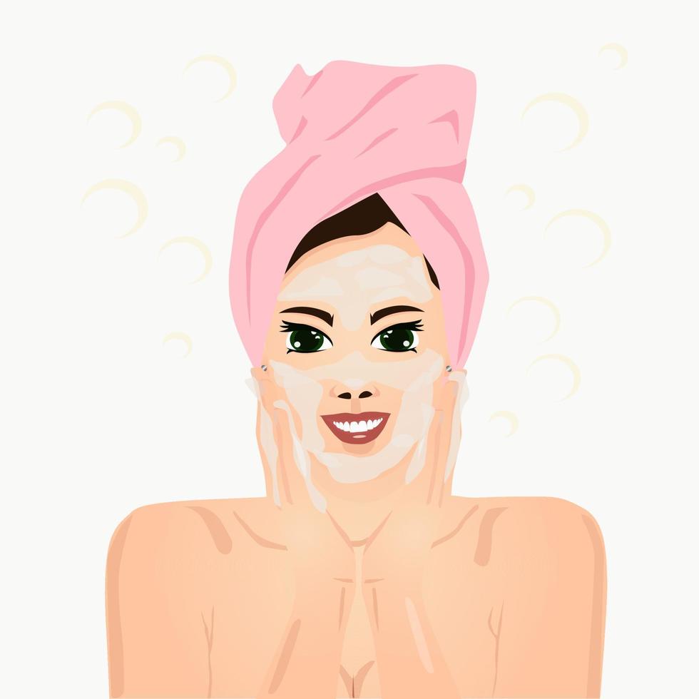Woman Washes Her Face. vector