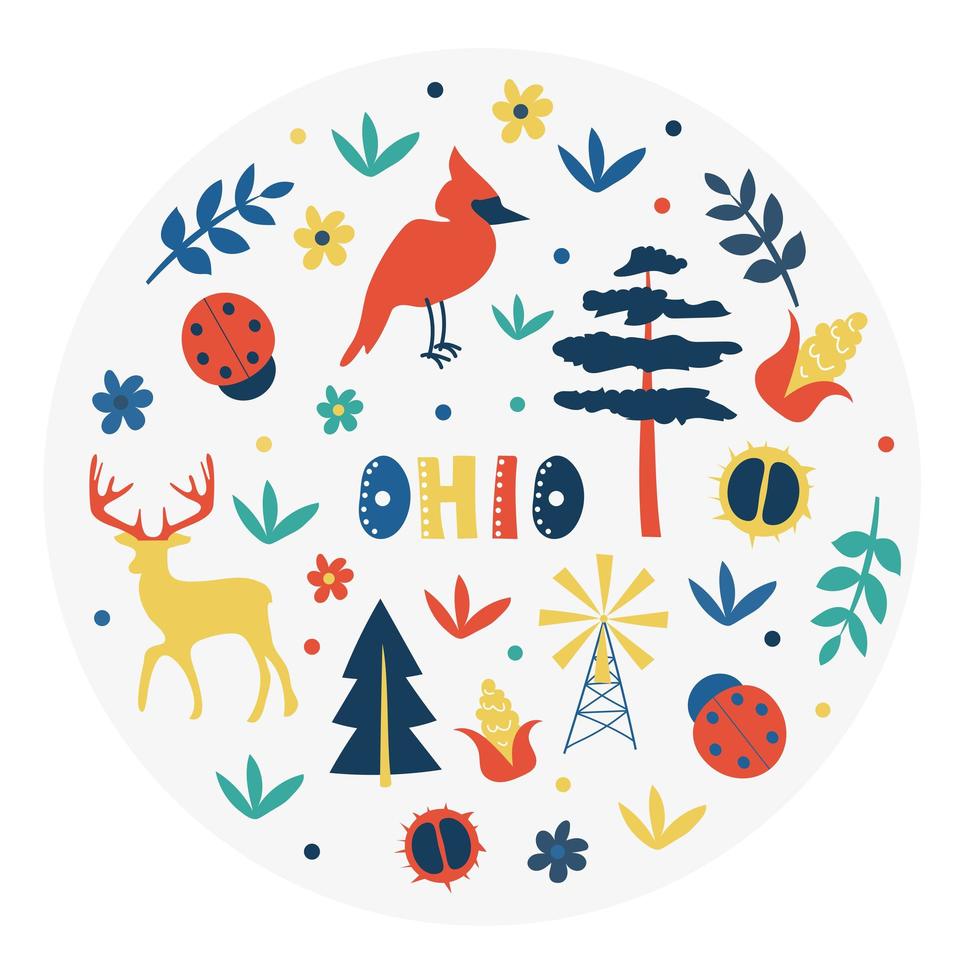 USA collection. Vector illustration of Ohio theme. State Symbols