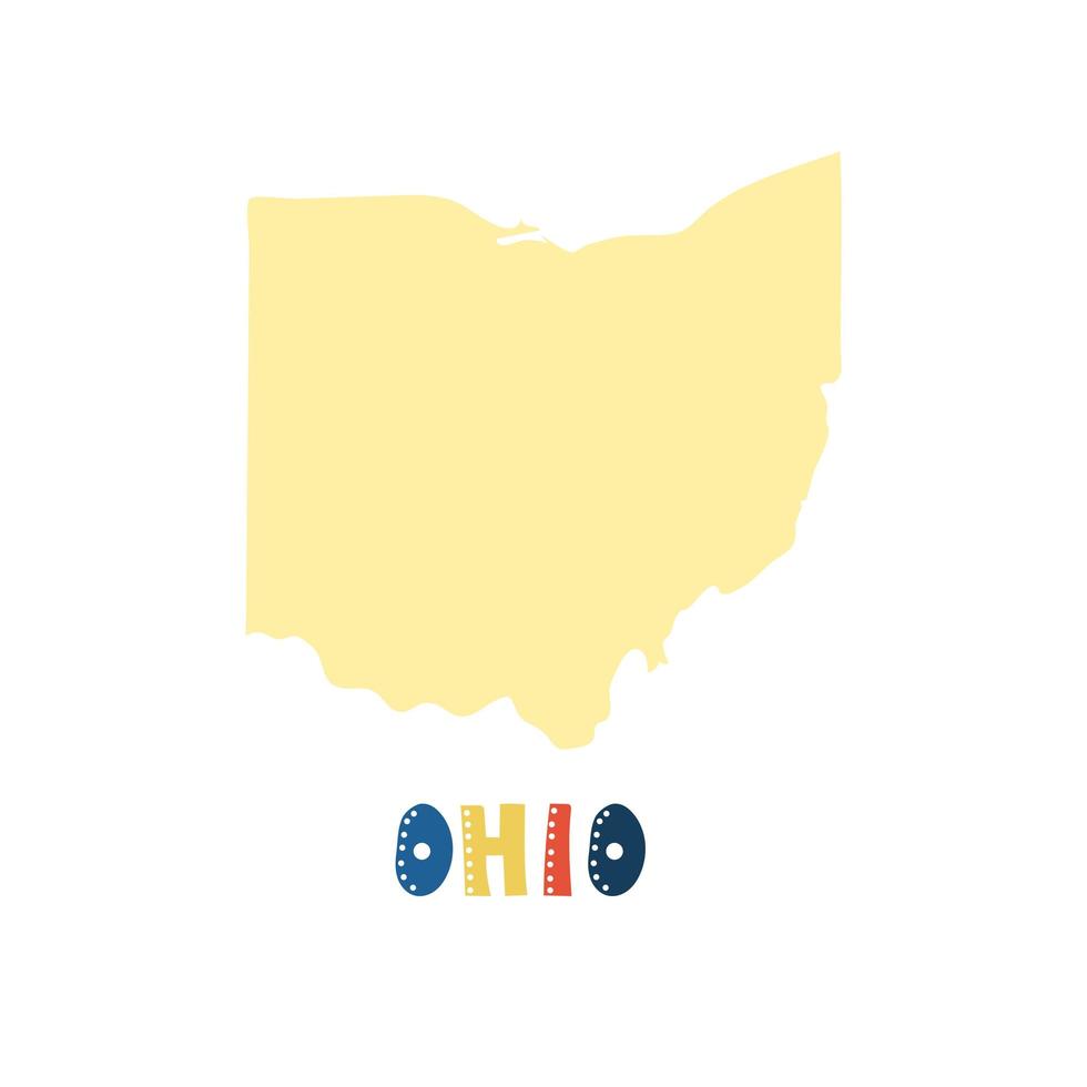 USA collection. Map of Ohio. Doodling style lettering vector