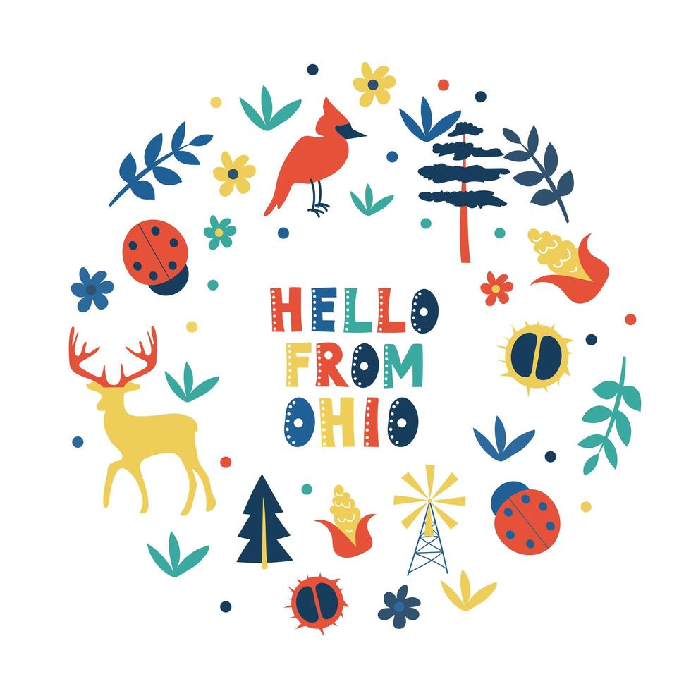 USA collection. Hello from Ohio theme. State Symbols vector