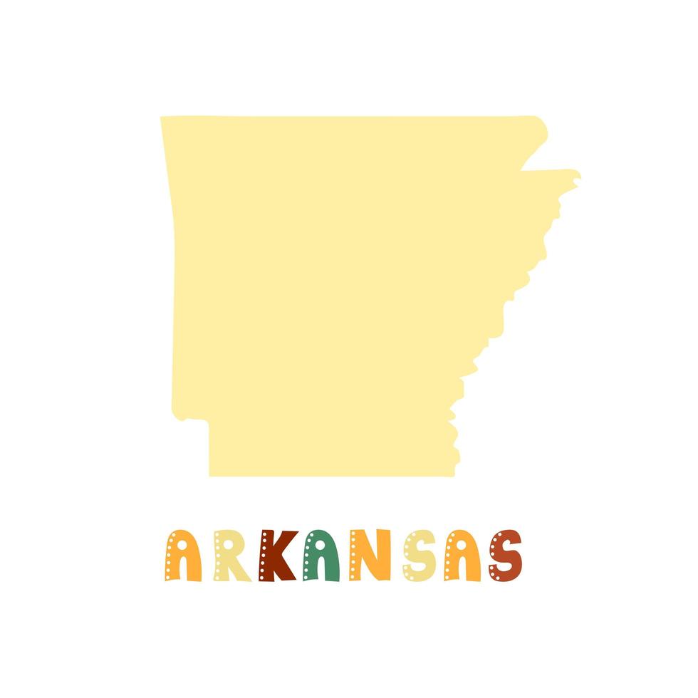 USA collection. Map of Arkansas. Doodling style lettering vector