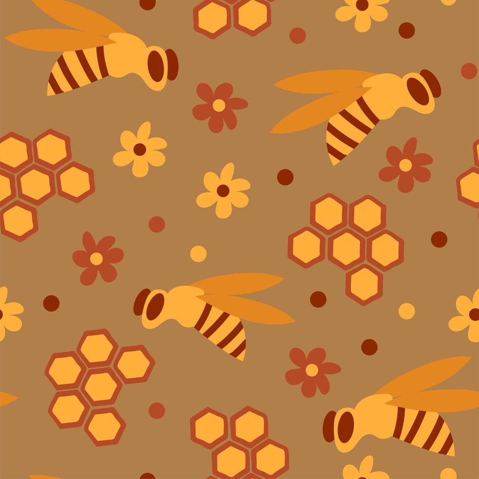 Seamless pattern with honey bees in a honeycomb vector