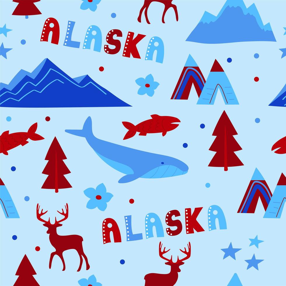 USA collection. Vector illustration of Alaska theme. State Symbols