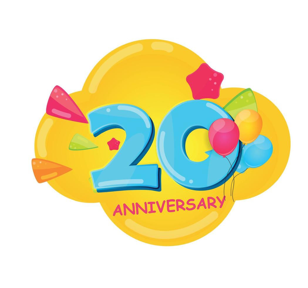 Cute Cartoon  Template Logo 20 Years Anniversary Vector Illustration