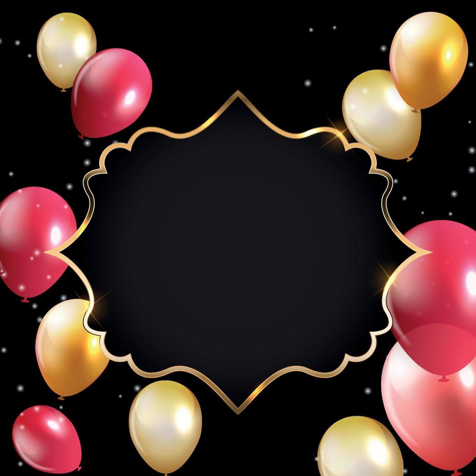 Abstract Card with Golden Frame and Balloons Vector Illustration