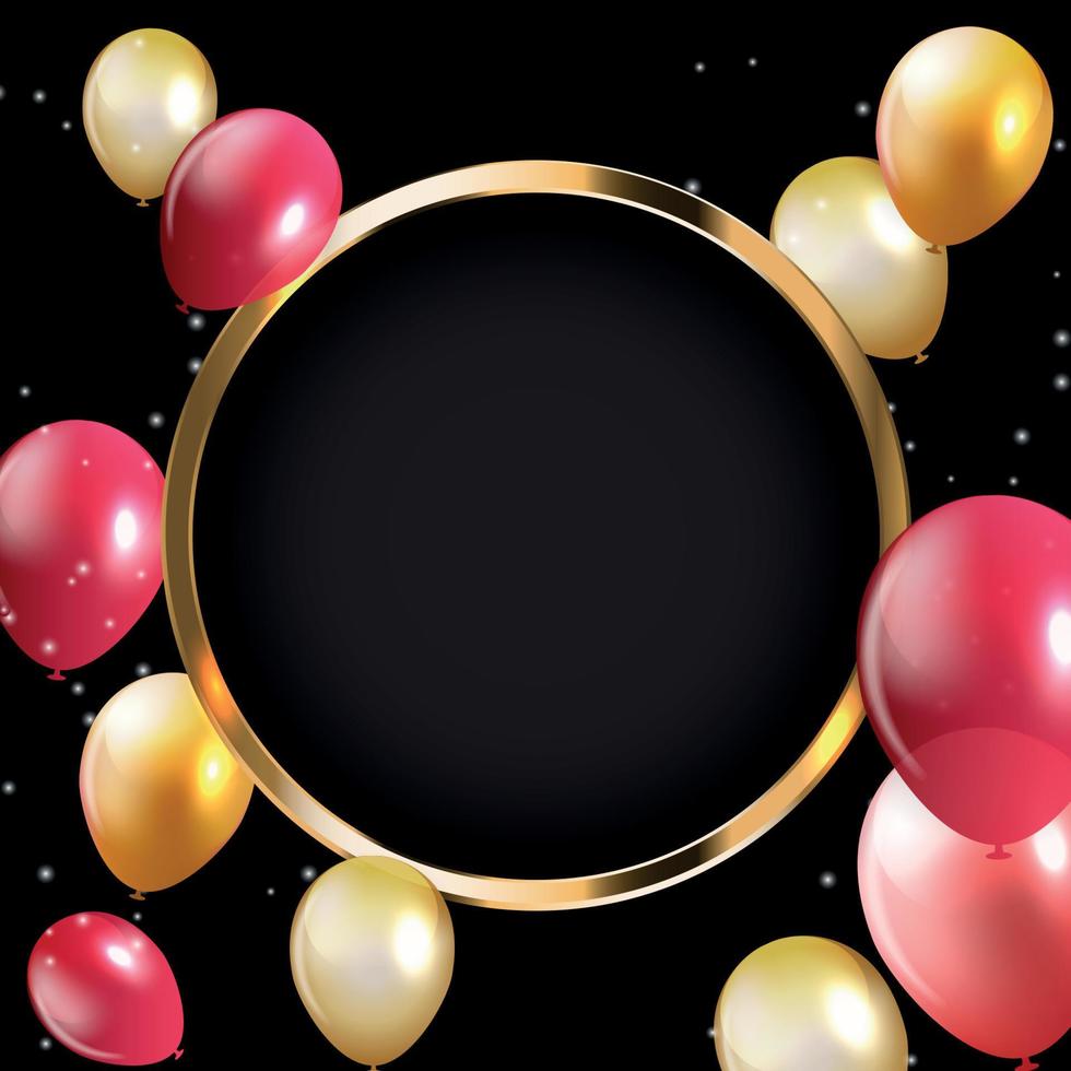 Abstract Card with Golden Frame and Balloons Vector Illustration
