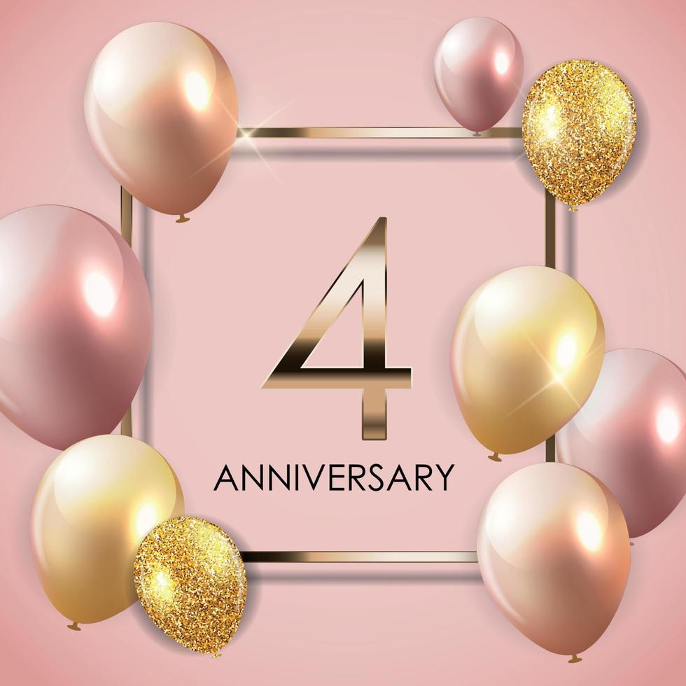 Template 4 Years Anniversary Background with Balloons Vector Illustration
