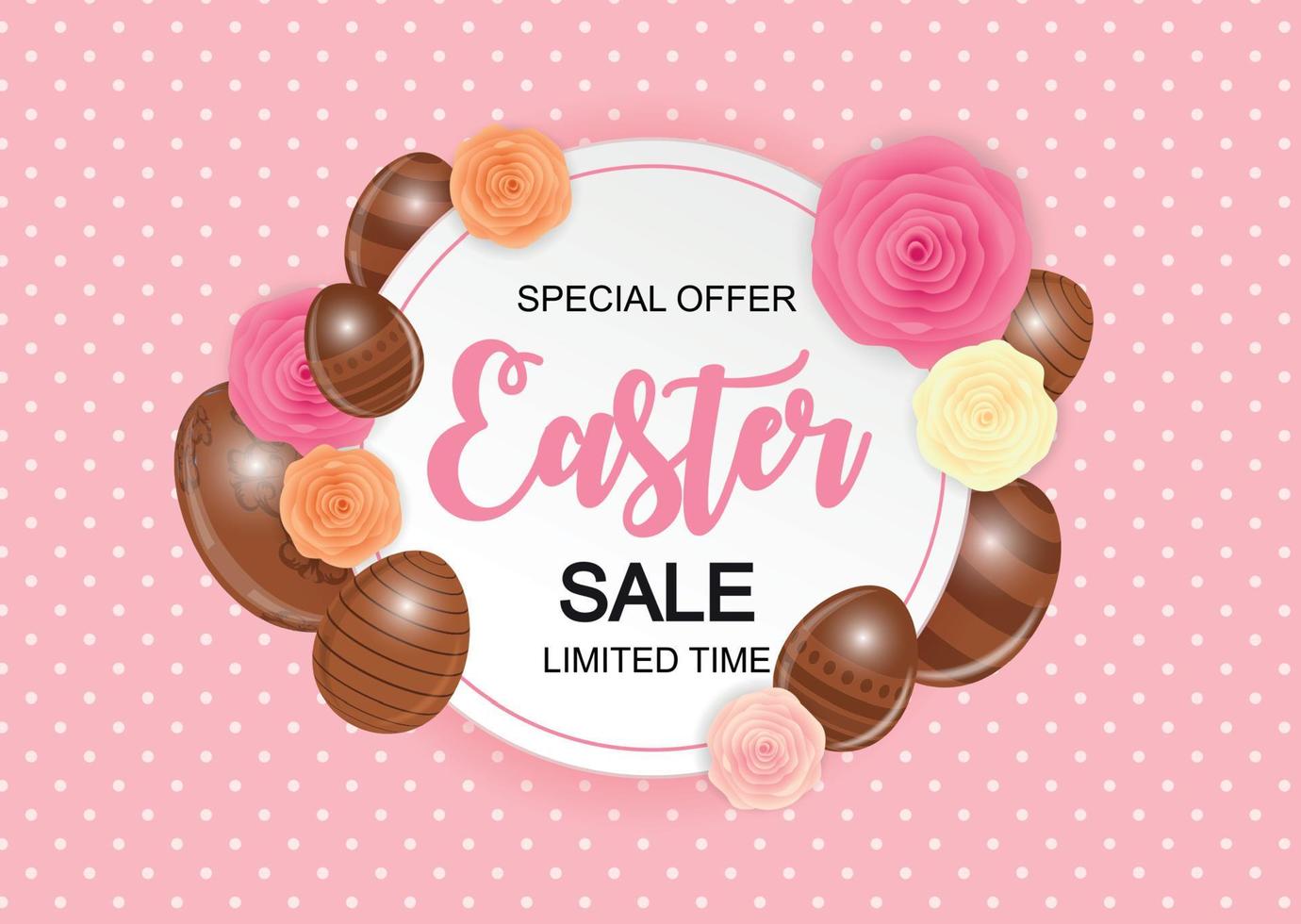 Happy Easter Cute Sale Poster  Background with Eggs. Vector Illustration