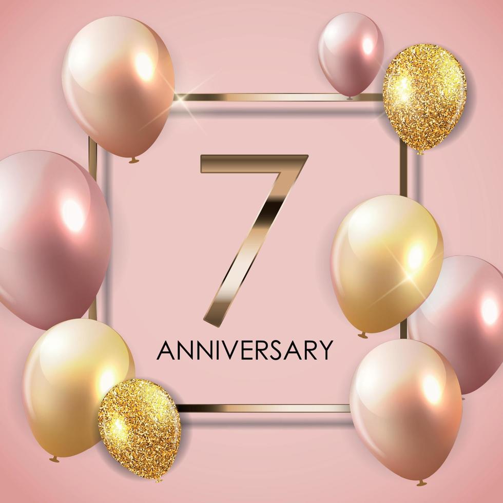 Template 7 Years Anniversary Background with Balloons Vector Illustration