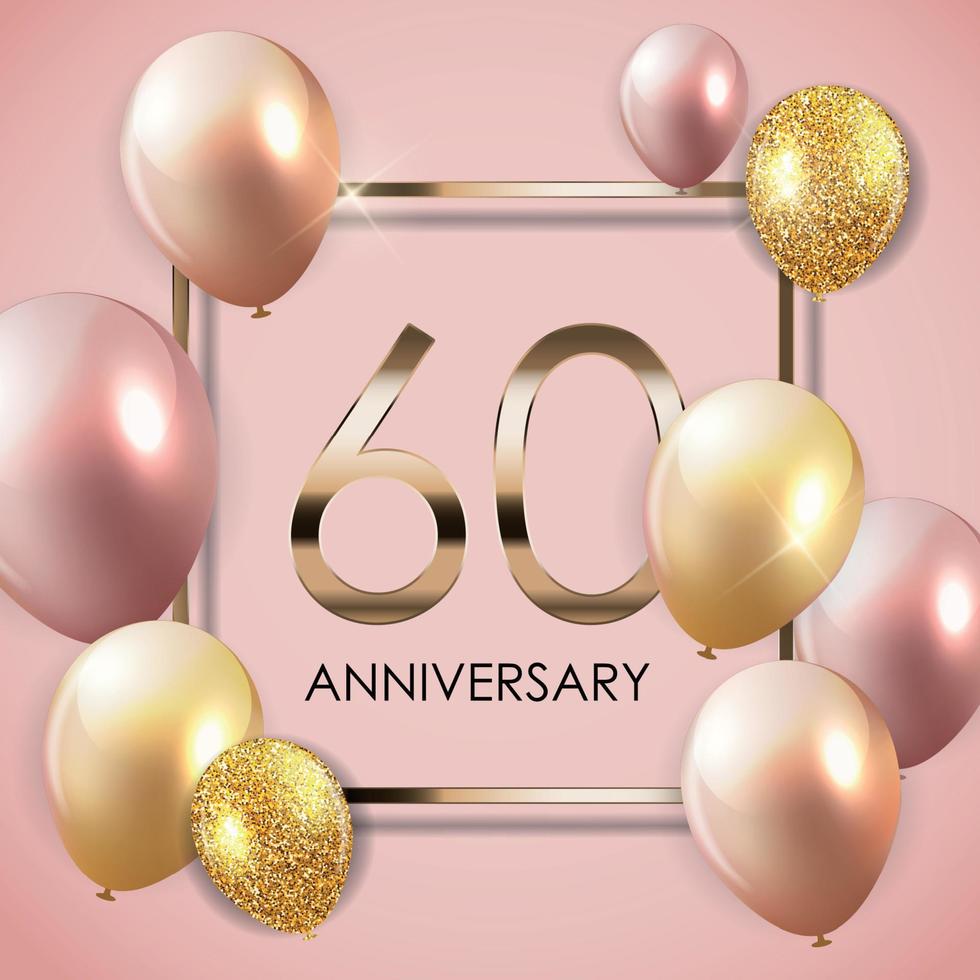 Template 60 Years Anniversary Background with Balloons Vector Illustration