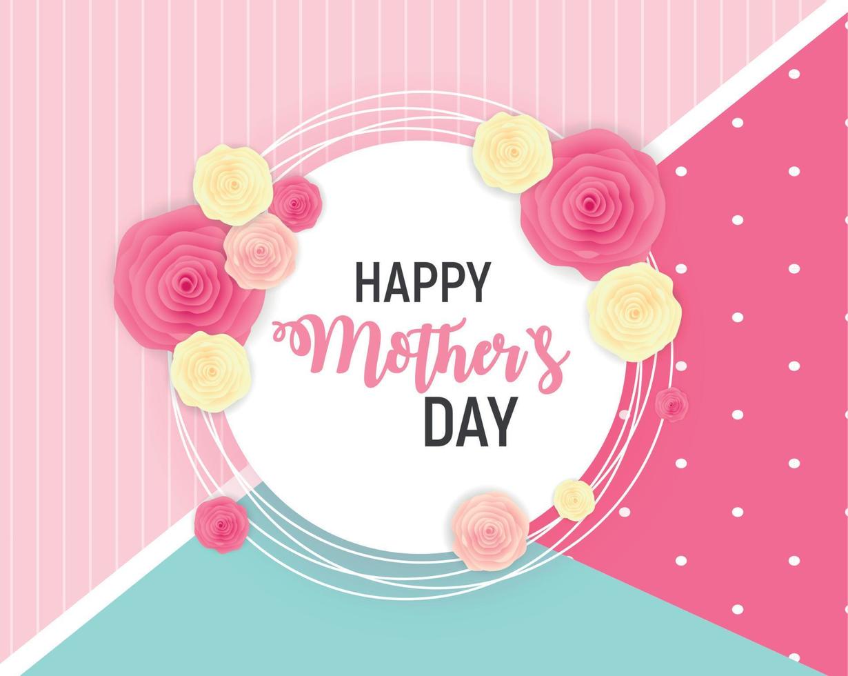 Happy Mother Day Cute Background with Flowers. Vector Illustration