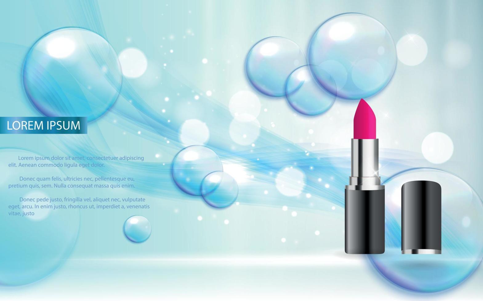 Design Cosmetics Product Lipstick Template for Ads or Magazine Background. 3D Realistic Vector Iillustration