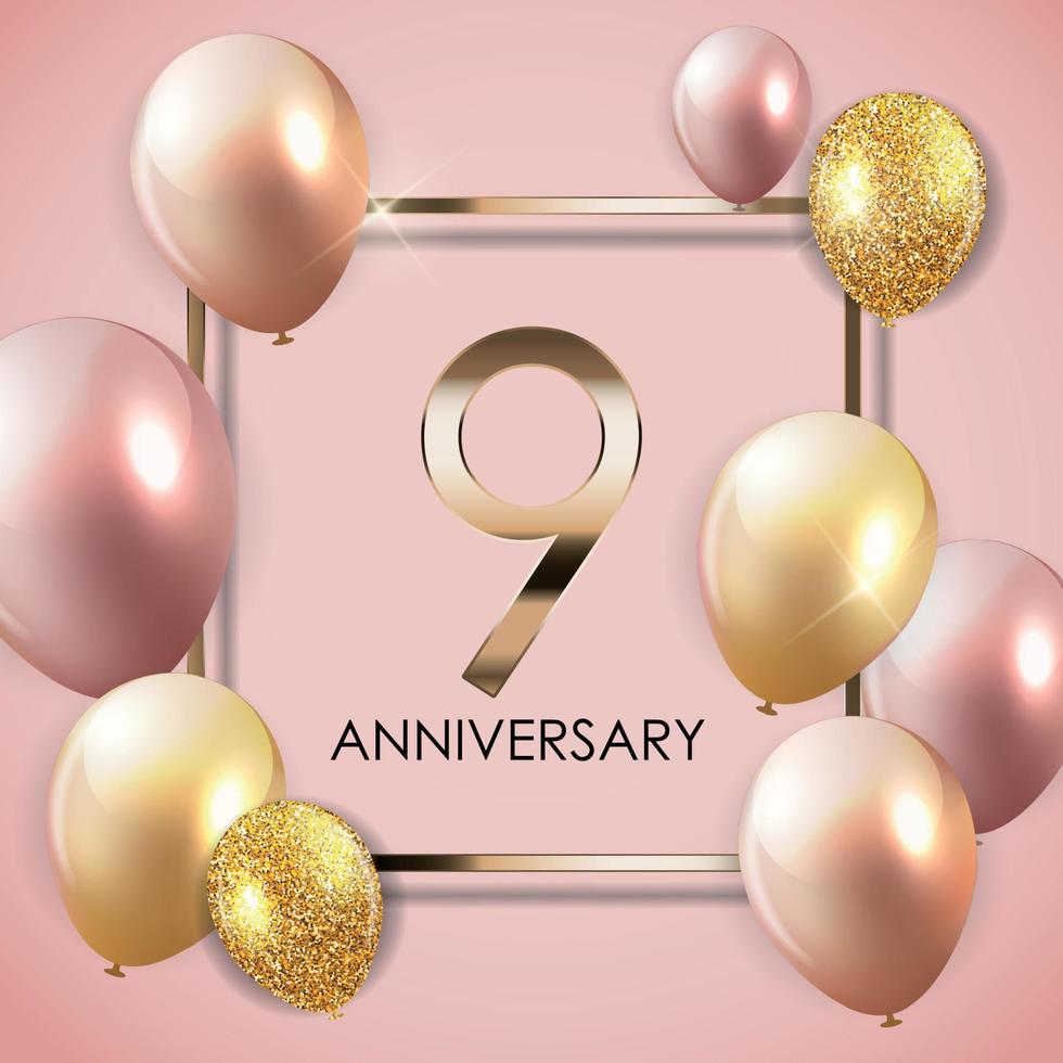 Template 9 Years Anniversary Background with Balloons Vector Illustration