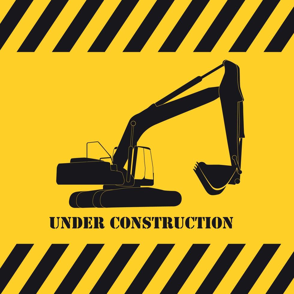 Excavator Work Under Construction. Vector Illustration