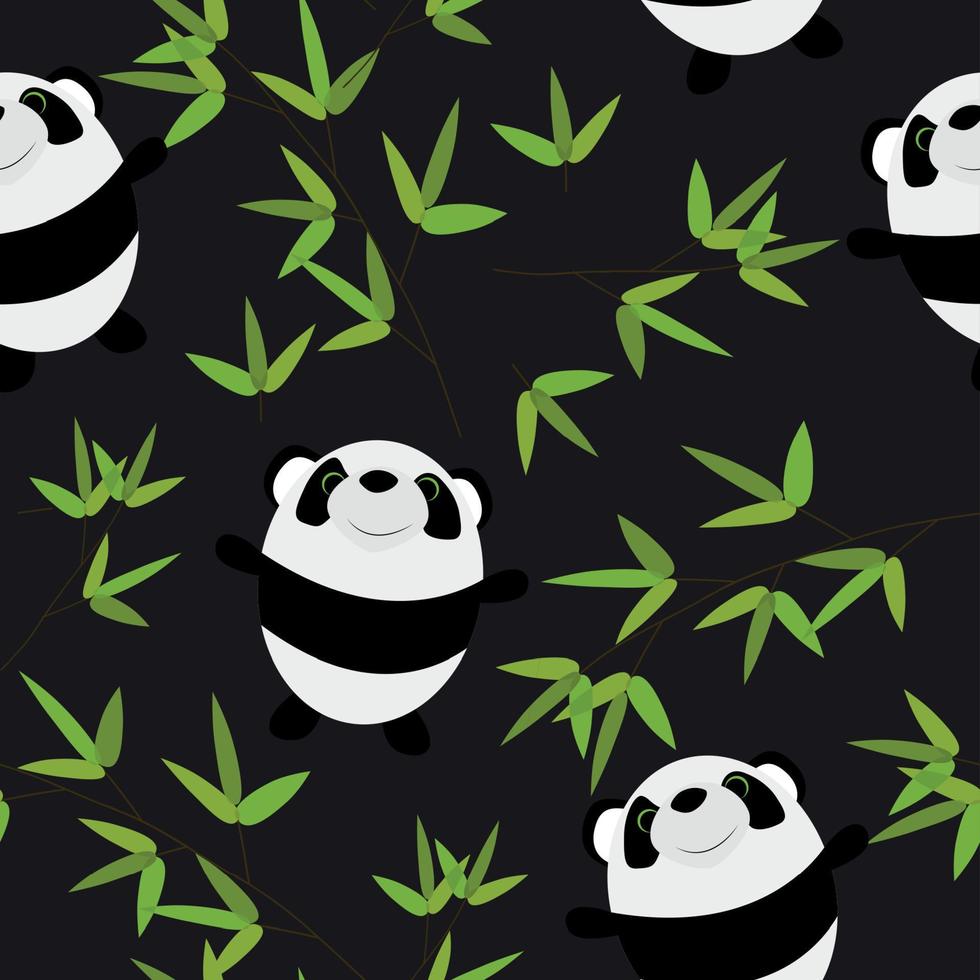 Cute Little Panda with Bamboo Leaves Seamless Pattern vector