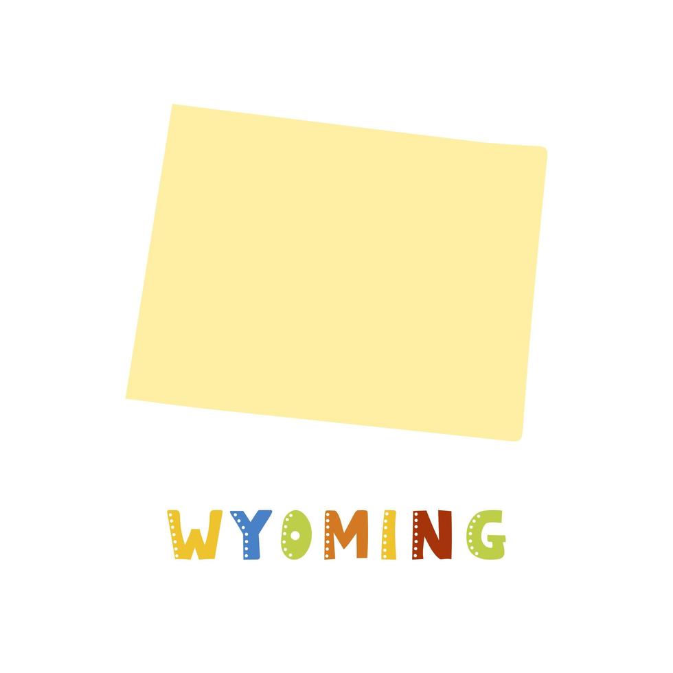 colección usa. mapa de wyoming. letras de estilo garabatos vector