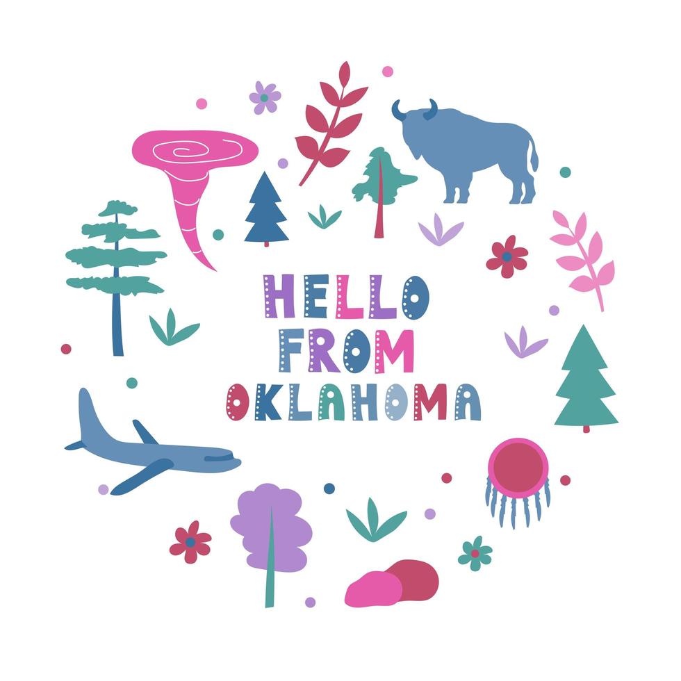 USA collection. Hello from Oklahoma theme. State Symbols vector