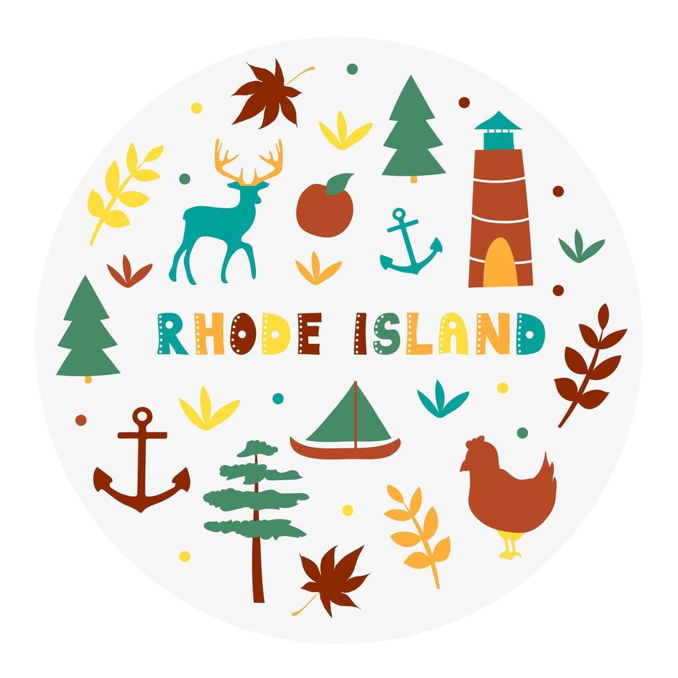 colección usa. ilustración vectorial del tema de Rhode Island. símbolos de estado vector