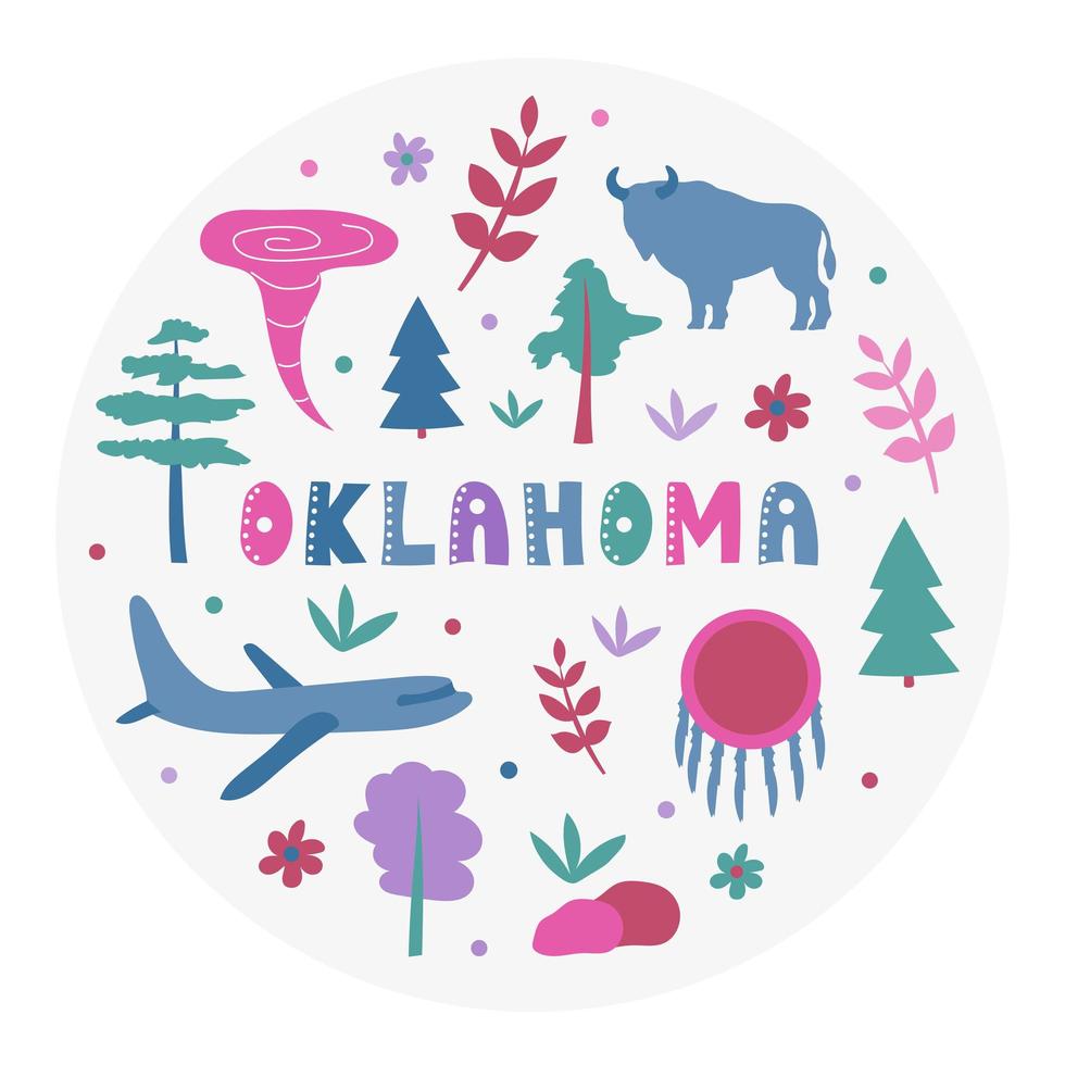 USA collection. Vector illustration of Oklahoma theme. State Symbols
