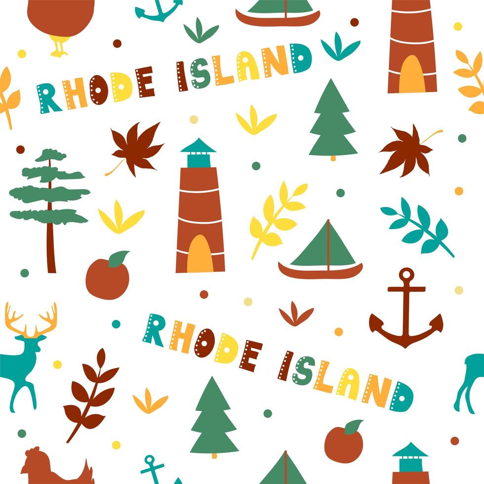 USA collection. Vector illustration of Rhode Island theme. State Symbols