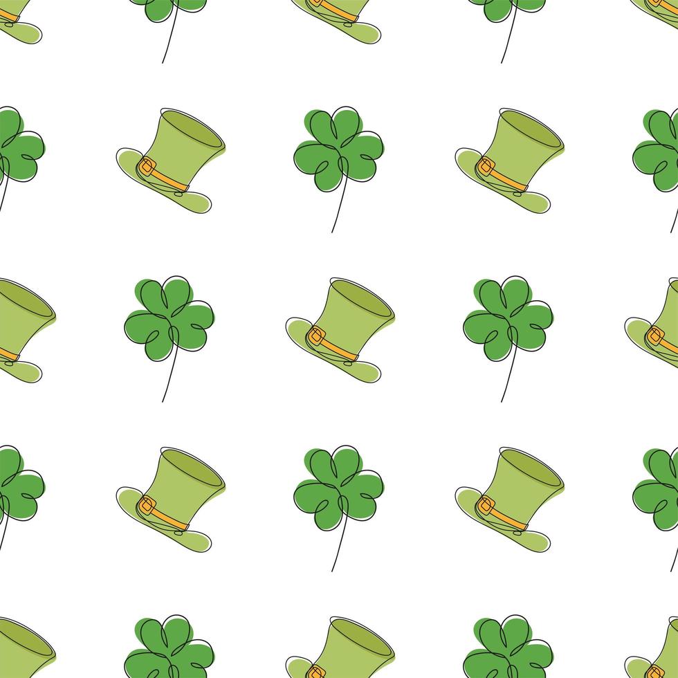 Saint Patrick day seamless pattern - clover leaves and green bowler hat vector